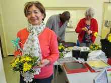 Easter Flower Arranging.  Bright, cheerful fresh flowers and foliage to welcom the Spring - and everyone&#039;s flower arrangement had a hidden nest and chick peeping out, along with a clutch of chocolate eggs.