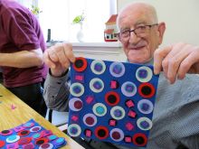 Easy Textiles Workshop using bright felts that are easy to see and soft to handle.  These were made into soft cushions to take home.