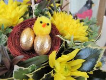 Will the chocolate eggs in this fresh flower display last until Easter . . . ?